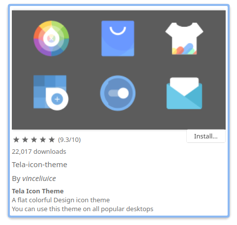 Tela icon theme in Find New Themes