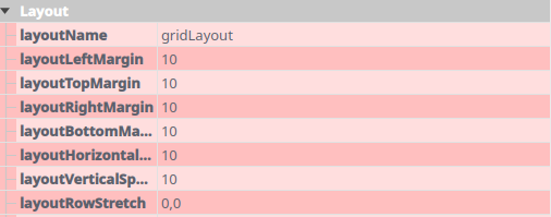 Table of properties with layoutLeftMargin and simmilar properites for other sides set to 10.