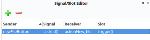 Table of Signal editor with newFileButton and actionNew_file as example.