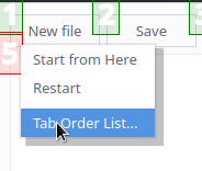 Widget right clicked and “Tab order list” context menu item selected.