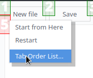 Щелчок правой кнопкой мыши по виджету и выбор пункта контекстного меню “Список упорядоченных вкладок”